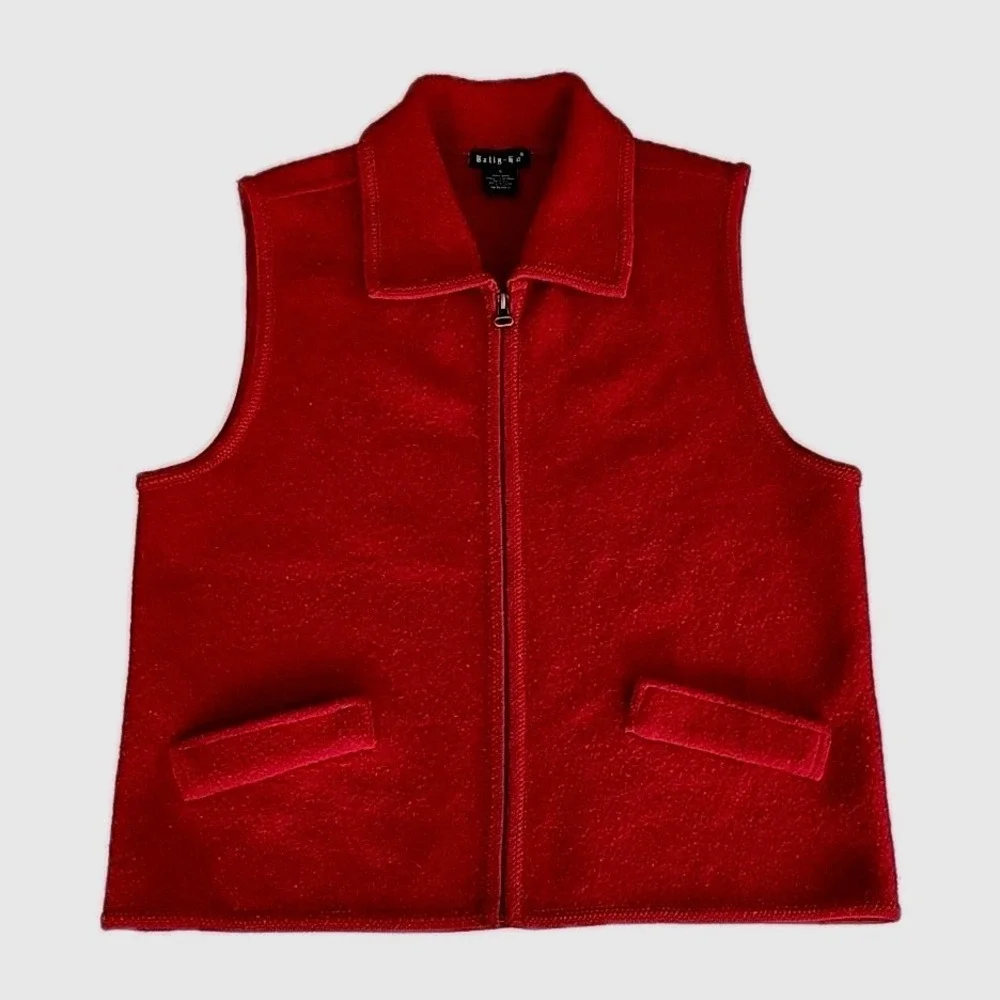 VTG Tally Ho Womens Vest L Red Boiled Wool Sweater Old Money Capsule Ski Winte - Picture 1 of 7